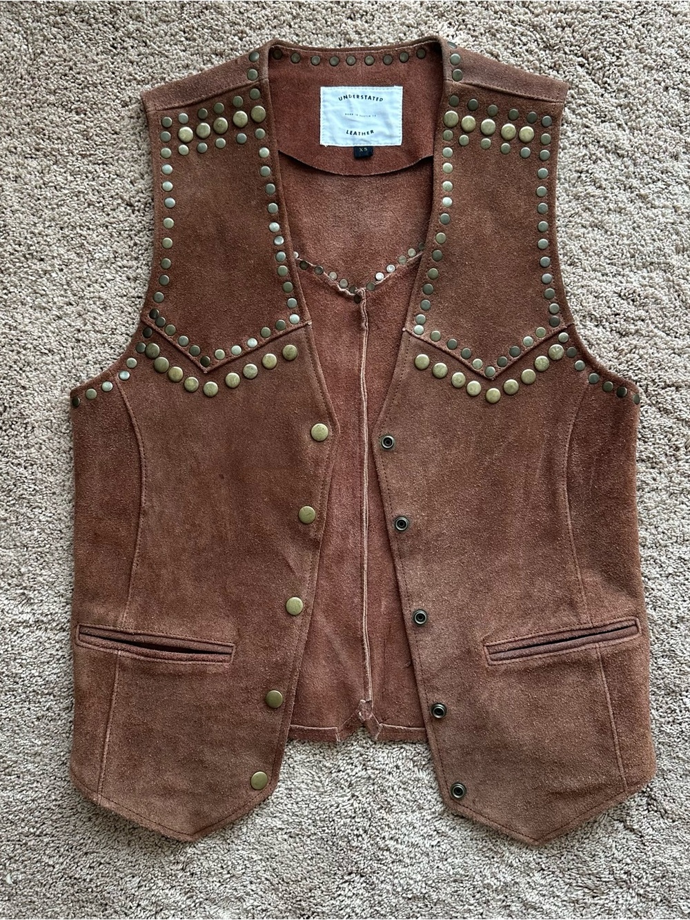 Understated Leather Suede Studded Brown Vest